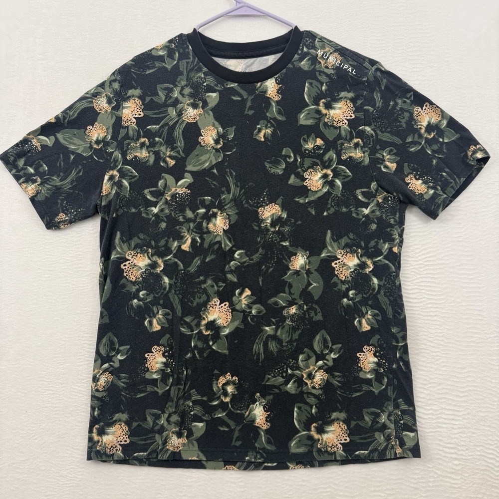 Municipal T Shirt Men's Xl Black Floral Performance Stretch Crew Neck‎ Tee